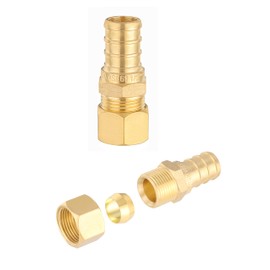 (Pack of 2) EFIELD 1/2" Crimp Pex X 3/8" OD Compression Straight Transition Adapter Brass Fittings, ASTM F1807 (2)