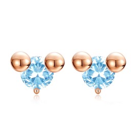 Cute Mickey Earrings, Women's Earrings, Birthstone, 925 Sterling Silver, Hypoallergenic, Simple (March), Silver, Aquamarine