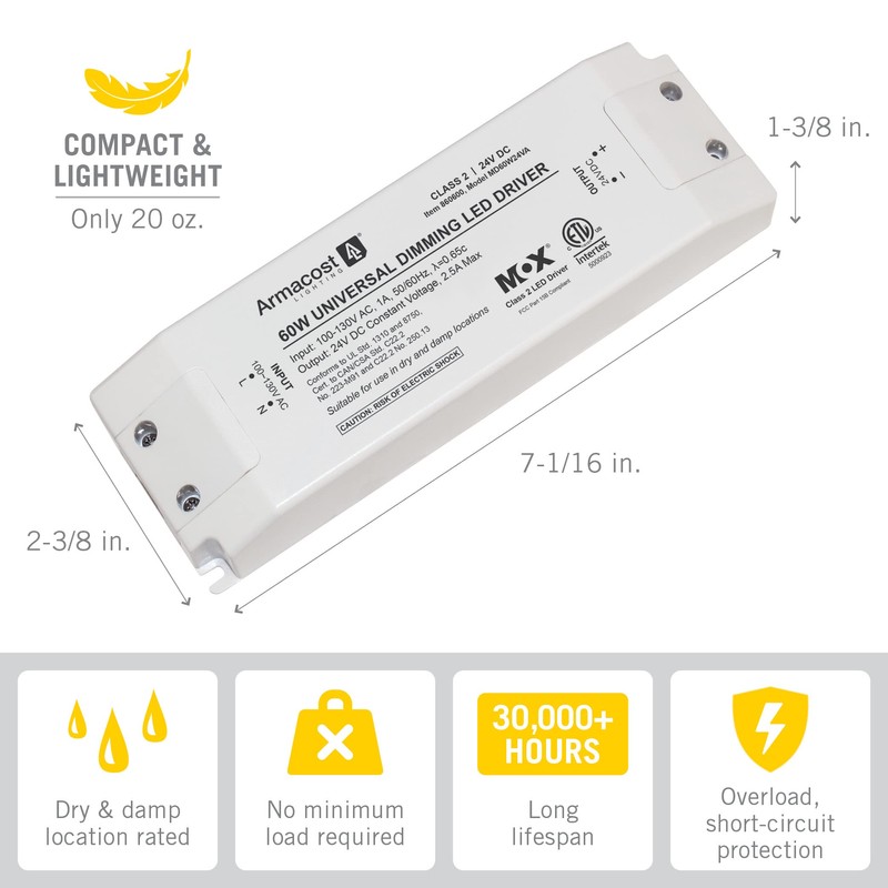 Armacost Lighting 60-Watt Universal Dimming LED Driver, 24-Volt DC 860605