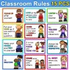 Richardy 15Pcs A4 Classroom Rules Educational Posters for Preschool, Home,