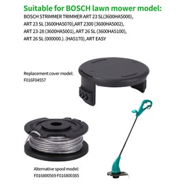 Pack of 10 Bosch Grass Trimmer Spool, Diameter 1.6 mm Length Replacement Spool Compatible with Bosch, Suitable for Cordless Grass Trimmer EasyGrassCut + 2 Pieces Alternative Lids, F016800569