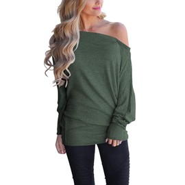 Poetsky Women's Long Sleeve Tops Casual T Shirts Basic Blouse Tees Loose Fit Lightweight Tunic Shirts, Green, S