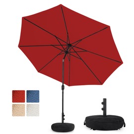 Sundale Outdoor Olefin 5-Year-Non-Fading 10FT Patio Umbrella with Sand Bag Base, Outdoor Umbrella with Tilt and Crank, Red