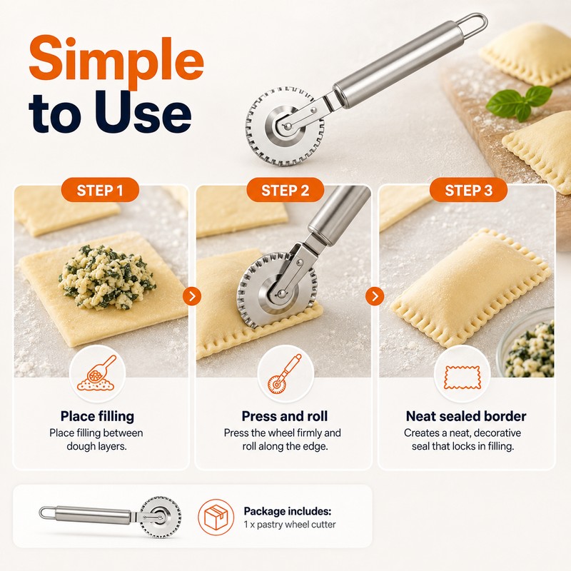 Pastry Rolling Cutter for Pies & Dumplings – Double-Sided Edge