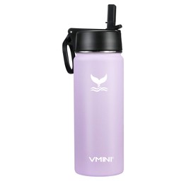 Vmini Water Bottle with Straw, Wide Rotating Handle Straw Lid, Wide Mouth Vacuum Insulated Stainless Steel Water Bottle, Gradient Purple, 18 oz