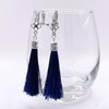 Tassel Earrings, Silver, Accessories, Dangling Color, Blue, Navy Blue, Polyester,