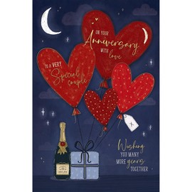 Carte Blanche Special Couple Anniversary Card - Love Heart Balloons and Gifts with Foil Details - Eco-Friendly