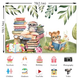 QICAIYUN Animal Reading Background Children Reading Photography Background Student Classroom Library Children Elementary School Decoration Photo Banner 7x5ft YUNBZT402