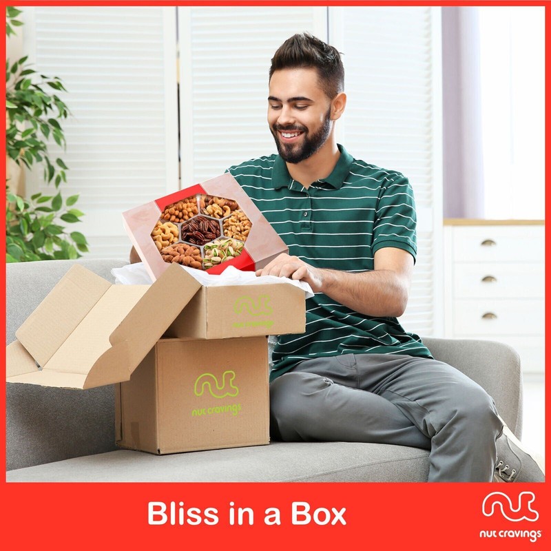 Nut Cravings Gourmet Nut Gift Basket in Red Box, Elegant