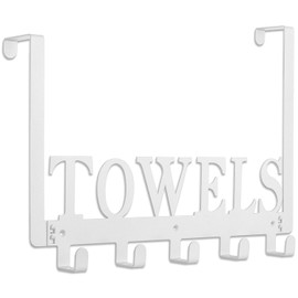 Over The Door Hooks, Towel Holder for Bathroom, Door Mount Towel Rack for Bedroom Kitchen Pool Beach Bathrobe, Wall Mount for Cabinet Cupboard Metal Sandblasted (White, 5 Hooks)