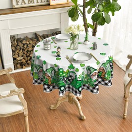 Horaldaily St. Patrick's Day Tablecloth 70×70 Inch Round, Shamrock Trucks Black Buffalo Plaid Washable Table Cover for Party Picnic Dinner Decor