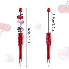 12 Pcs Rhinestones Beadable Pens Plastic Black Ink Beadable Pens for Gift Making Kits Children Students Office School DIY Supplies (Red)
