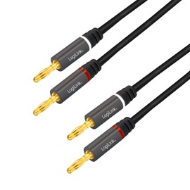 LogiLink CA1211 Speaker Cable 2x 2 Banana Plugs with Gold-Plated Contacts, Colour Coding and Nylon Outer Braid, 5 m