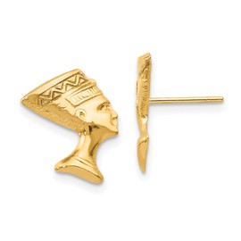14K Solid Yellow Gold Queen Nefertiti Egyptian Goddess African Stud Earrings