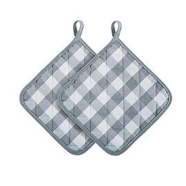 Buffalo Check Pot Holders, 2 Pack, Grey - 8" x 18" - Quilted Trivet Pot Holders are Heat Resistant, Machine Washable & Stain Repellant - Non-Slip for Pots & Pans by Achim Home Decor