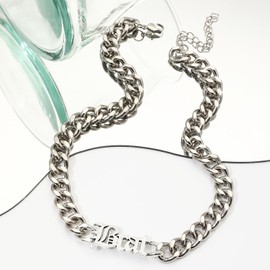 Wendalern Punk Letter Cuban Link Necklace Gold Initial Choker Necklace Chunky Chain Initial Name Charms Necklace Personality Alphabet Statement Necklace Hip Hop Jewellery for Women and Girls, Zinc, No