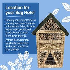 Green Feathers Natural Wooden Bug Hotel For Garden, Filled with Natural Materials - Attract Many Insects To Your Garden, Bees, Butterflies, Ladybirds, and Lots More (Small Size)