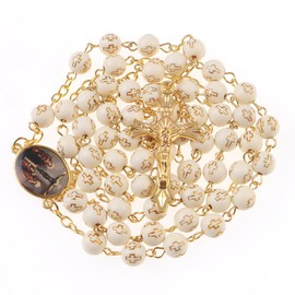 WHLHMK Rosary Beads Catholic for Women With Jewelry Bags, Golden Cross beads Rosary Necklace with Sacred Heart of Mary Gift Bags, Anglican Prayer Beads Christian Gifts for Women Catholic Gifts