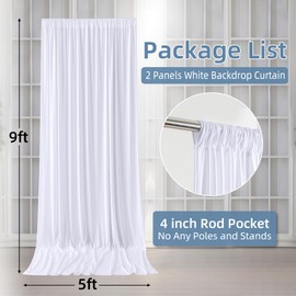 10ft×9ft Wrinkle Free White Backdrop Curtains for Parties, Thick Polyester White Drapes for Backdrop, 2 Panels 5ft×10ft Photo Cloth Backdrop Curtain for Birthday Baby Shower Photography Background