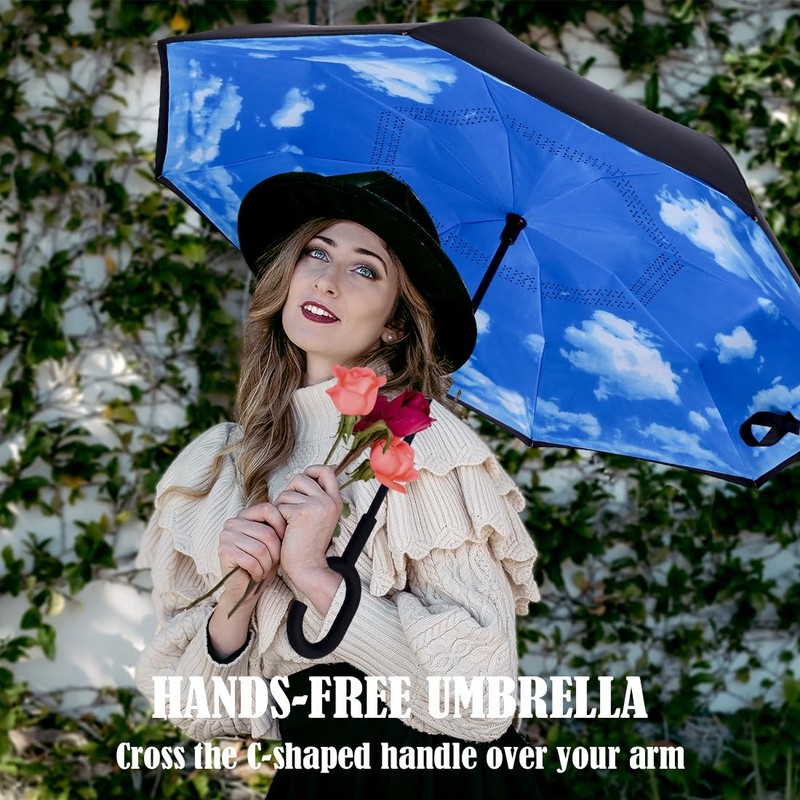 Wxjiahetai Inverted Umbrella, Windproof Reverse Umbrellas for Rain with Reversible