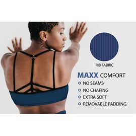 MAXXIM Workout Sets 2 Piece Womens Seamless Sports Bra High Waisted Leggings Ribbed Outfits for Yoga Running Gym Exercise Navy Small