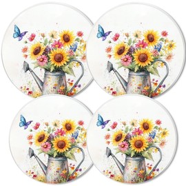 Round Stove Burner Covers For Electric Stove,Sunflower And Wildflowers Print Gas Stove Burner Covers Set Of 4, 8 Inches And 10 Inches Cooktop Decorative Stove Top Covers