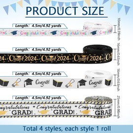 PH PandaHall 4 Styles 2025 Graduation Ribbon, Congrats Grad Ribbons10/16/25mm Grosgrain Craft Ribbon for Graduation Leis School Gift Wrapping Party Decoration, 18m