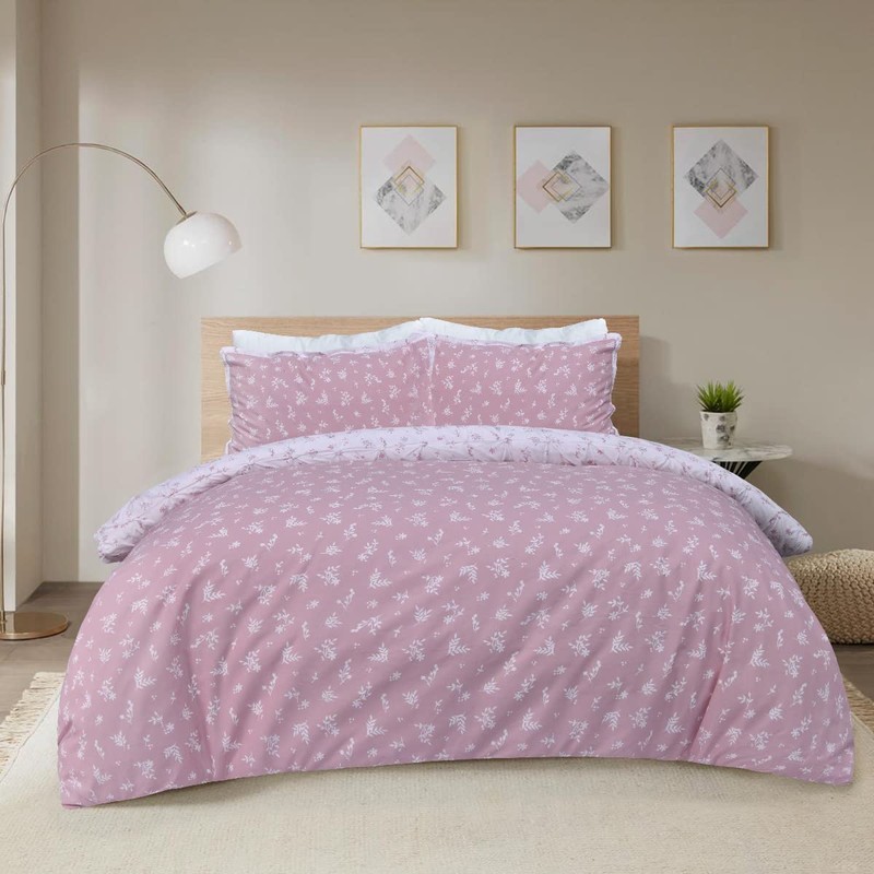 Sleepdown Duvet Cover Set, Blush Pink White, Single