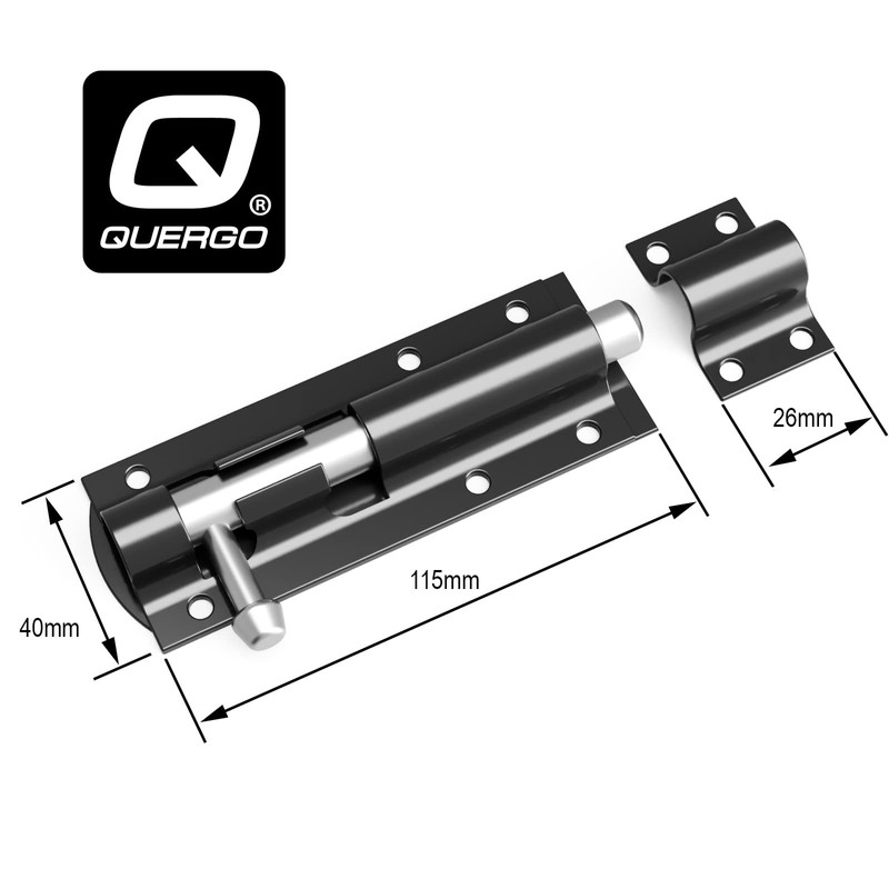 QUERGO Straight Tower Bolt Black 100mm (4") Heavy Duty Black