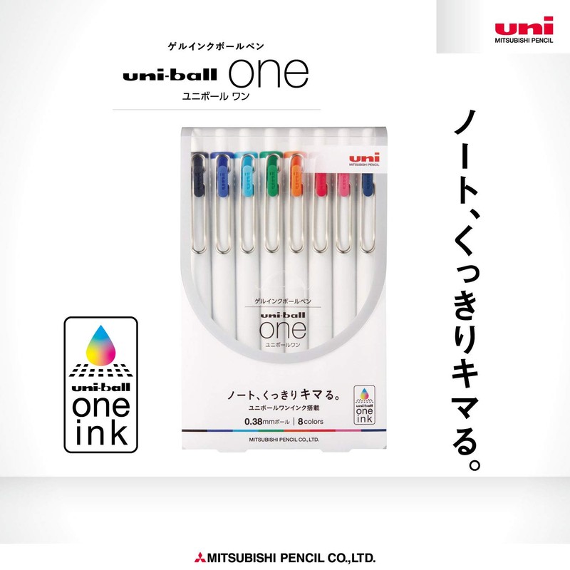 Mitsubishi Pencil UMNS388C Gel Ballpoint Pen, Uniball One, 0.38, Set
