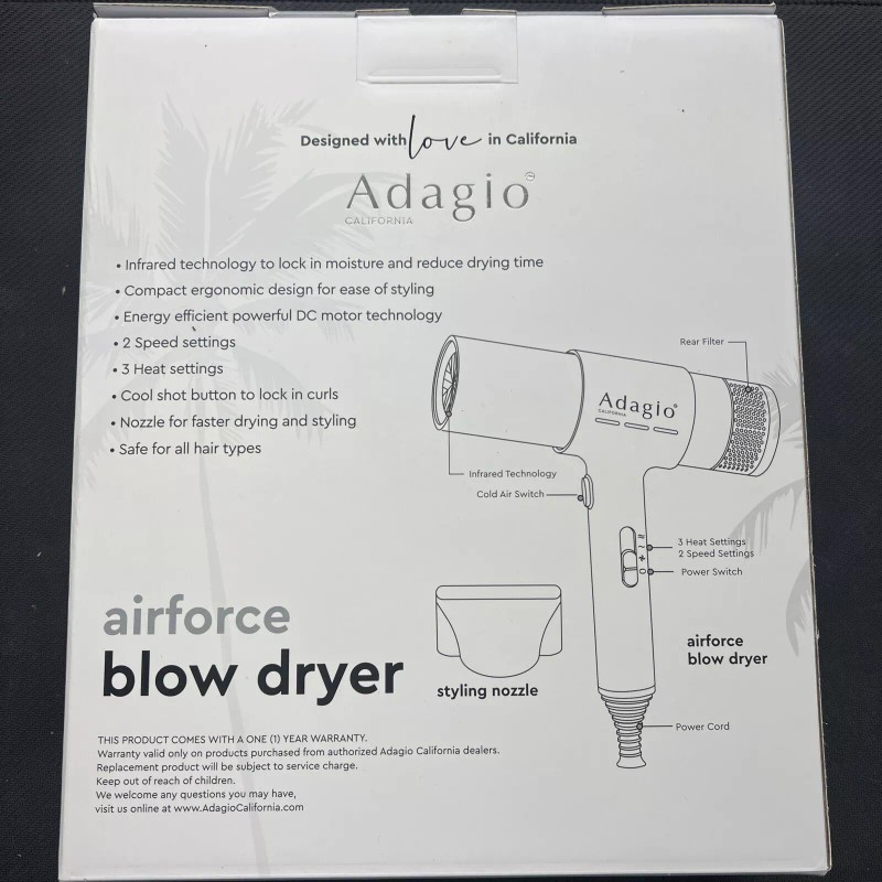 Adagio California - Air Force Hair Blow Dryer (Black)