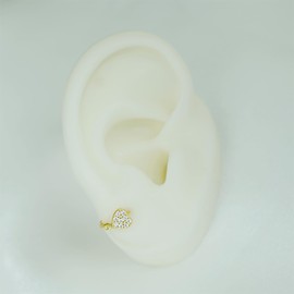 Sterling Silver Love Heart 6mm Hoop Paved CZ Huggie Cuff Helix Piercings Earrings (18K Gold)