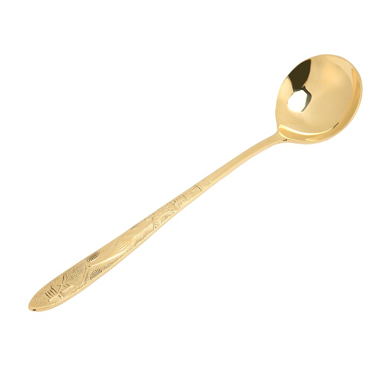 Serving Spoon Mirror Polished Brass Glossy Edges Heavy Duty Round