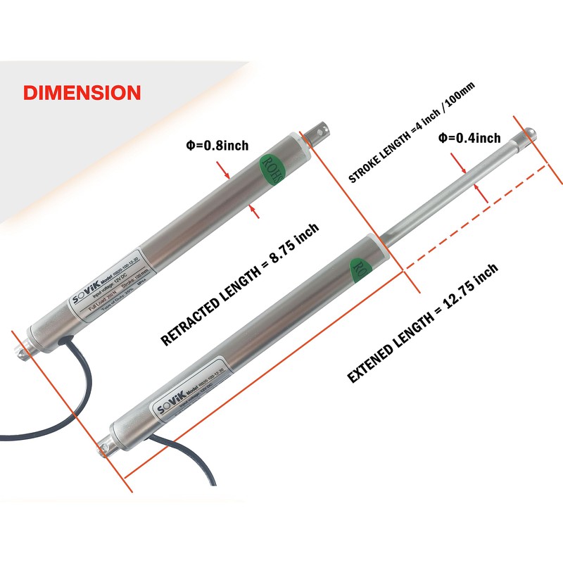 SOViK Actuador micro lineal de carrera de 12 V de