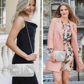 Fililogor Women's Satin Clutch Bag, Elegant Pleated Bag, Evening Bag, Banquet Bag for Rose, Gala, Party, Wedding, silver