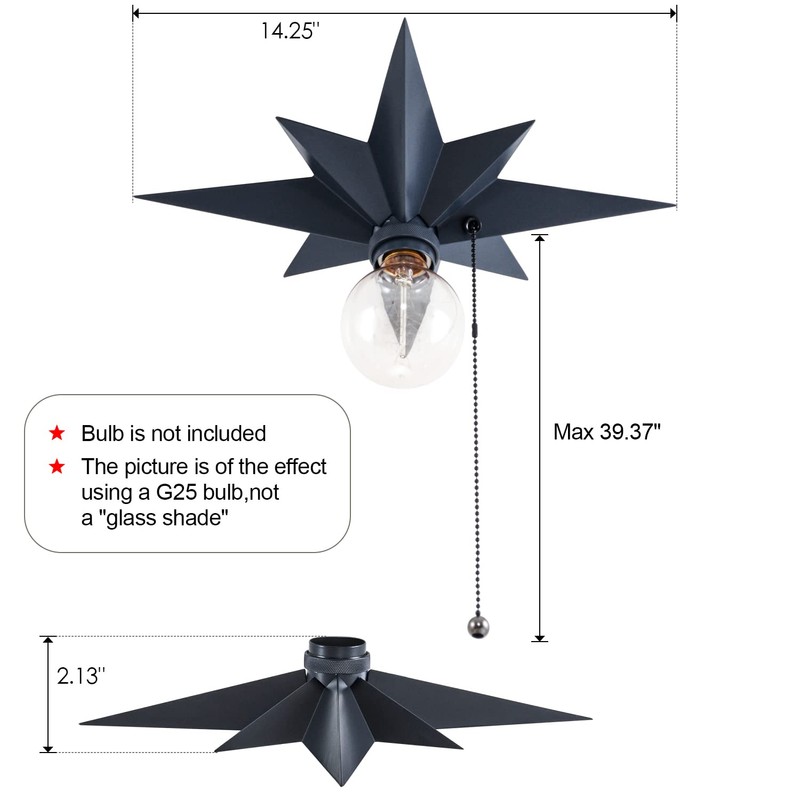 VILUXY Flush Mount Ceiling Light, Black Star Light Fixtures Ceiling