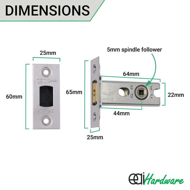 EAI Tubular Deadbolt for Bathroom | 64mm Case 44mm Backset