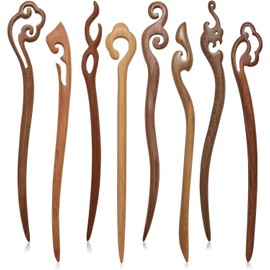 8 Pcs Handmade Wooden Hair Sticks for Women & Girls,Chinese Chignon Hair Chopsticks, Japanese Hair Pins for Long Hair & Buns, Natural Wood Accessories