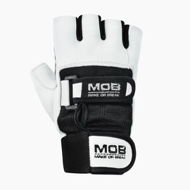 Weight Lifting Gym Padded Leather Training Workout Fitness Double Strap Gloves, Finger Less Gloves for Weight Lifting, Cross Training, Calisthenics, Cycling and Other Sports (White, Medium)