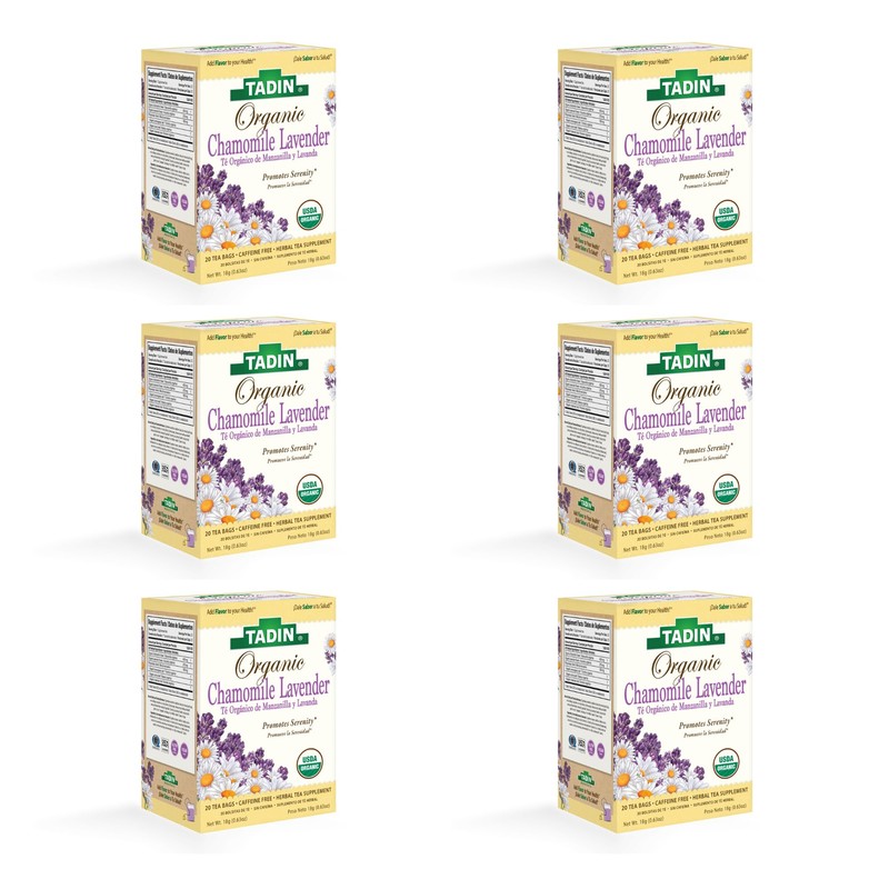 Tadin Organic Chamomile Lavender Tea, Caffeine Free Herbal Tea to
