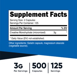 Nutricost Nutricost Creatine Monohydrate 3000mg (750mg Per Cap), 500 Capsules (3 Bottles)