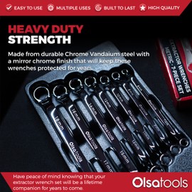 Olsa Tools Bolt Extractor Offset Wrench Set - 7pc Rounded Fastener Remover Kit - 6-Point Box-End Metric Design - Stripped Bolt & Nut Removal Tool - Professional Grade Mechanic Wrenches - Part: 1311