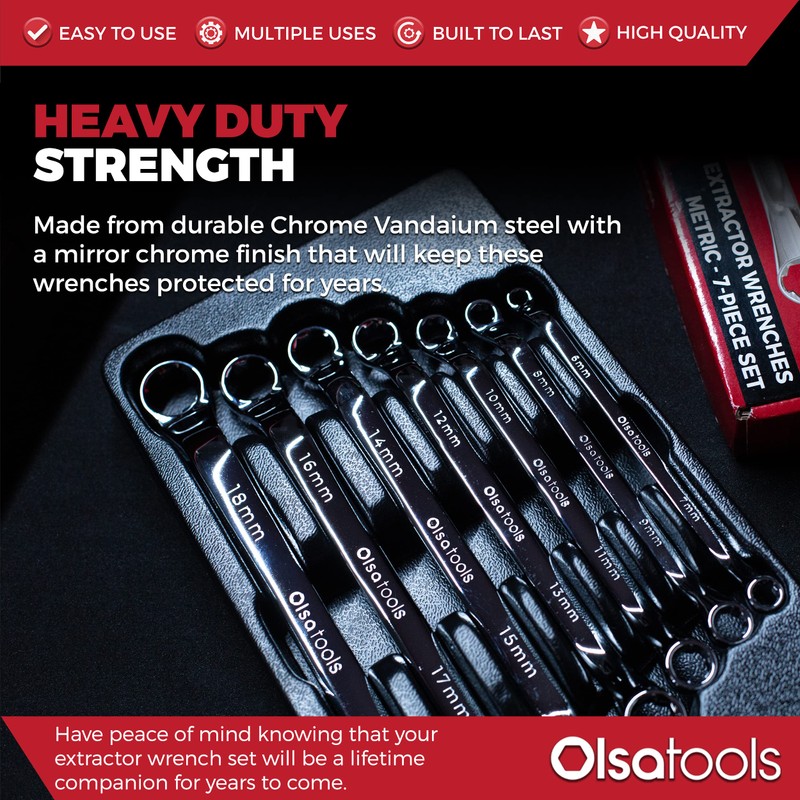 Olsa Tools Bolt Extractor Offset Wrench Set - 7pc Rounded