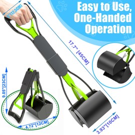 Hillinkit Pet Pooper Scooper for Large Small Dogs and Cats Long Handle Pet Waste Scooper with Durable Spring Jaw Shovel for Easy Grass and Gravel Pick Up 45CM(Green) (Green-Foldable)
