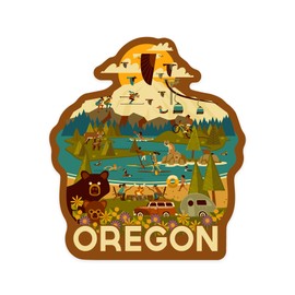 Die Cut Sticker Oregon, Mountain and Lake, Geometric, Vinyl Sticker 1 to 3 inches (Waterproof Decal for Cars, Water Bottles, Laptops, Coolers), Small