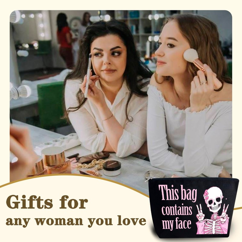 YINSSA Skeleton Gifts Makeup Bag For Women Friends Sister Spooky