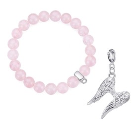Philip Jones Rose Quartz Gemstone Bracelet with Angel Wings Charm