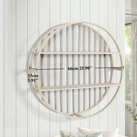 Oakrain Floating Shelves, Round Wall Shelves, 2-Tier Bamboo Shelves, Dia25.98