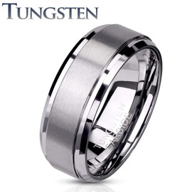Paula & Fritz® Ladies Tungsten Carbide Ring Brushed Center Size J to Z Available in Silver Black Rose Gold 6mm 8mm Wide Men's Ring Partner Ring, Tungsten