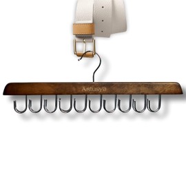 Artusya Belt Hanger for Closet, Sturdy Wood Belt Rack Closet Accessories with 20 Hooks Belt Organizer for Closet Organizers and Storage, Brown